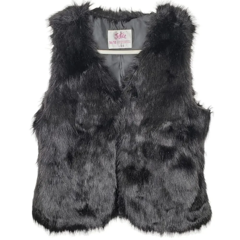 Justice Black Faux Fur Children's Vest 16/18